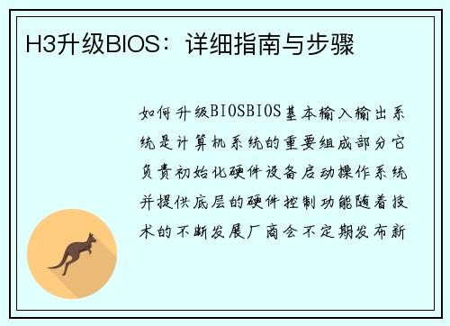 H3升级BIOS：详细指南与步骤