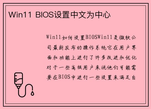 Win11 BIOS设置中文为中心